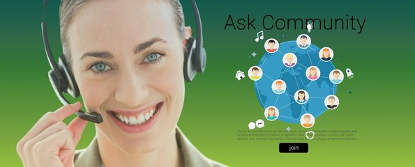 Wall Mural - Composite image of smiling businesswoman with headset looking at