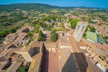 Poster - dizzy top view Tuscany San Gimignano