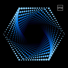 Wall Mural - hexagonal dotted frame design in blue tones on black background. modern vector illustration without 