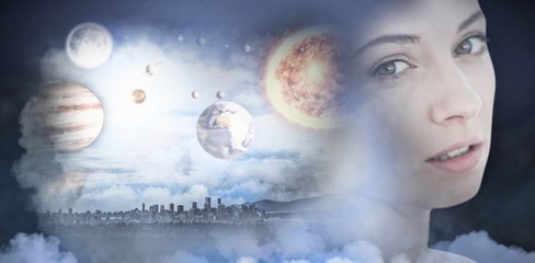 Wall Mural - composite image of closeup portrait of attractive young woman