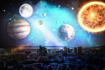 Wall Mural - composite image of composite image of solar system against white