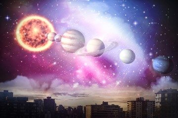 Wall Mural - composite image of composite image of planets and sun