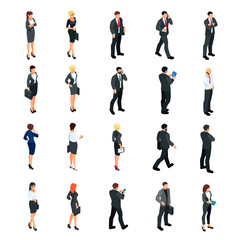 Set of isometric businessmen isolated on white background.