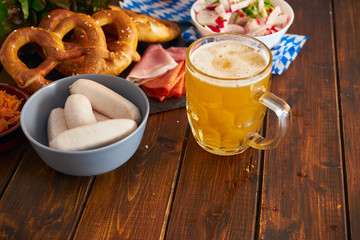 Wall Mural - Oktoberfest food on wooden table