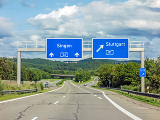 freeway road signs on Autobahn A81 showing exit to Stuttgart