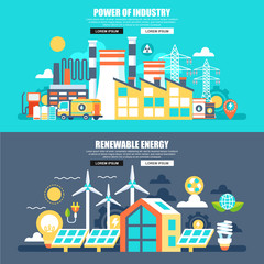 Aufkleber - Business flat concept web banner of power of industry and renewable energy. Conceptual vector illustration for web design, marketing, graphic design.