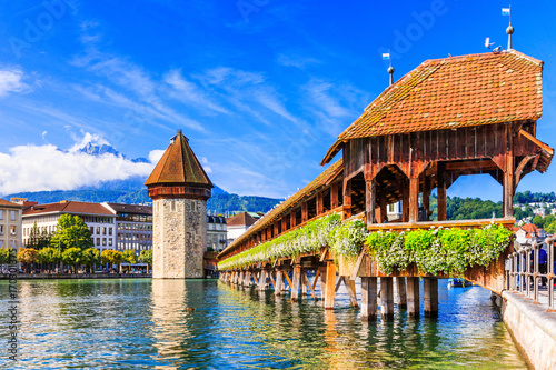 Lucerne, Switzerland. Chapel bridge. Tableau sur Toile
