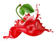 cherry in juice splash isolated on a white background