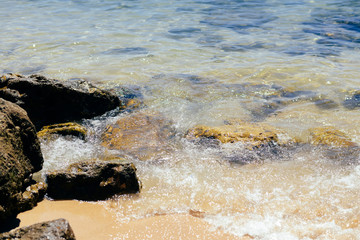 Wall Mural - Beach coastline, sunny seascape landscape natural background