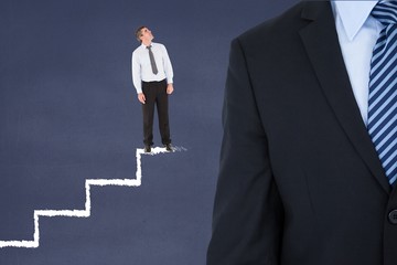 Poster - Small business man on stairs looking to a big business man