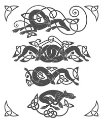 Wall Mural - Ancient celtic mythological symbol of wolf, dog, beast