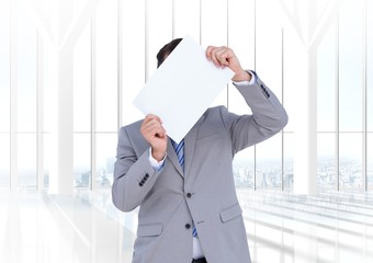 Poster - Business man holding blank card in office