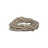 Fototapeta  - Roll of ship rope, side view cartoon vector illustration isolated on white background. Cartoon illustration of rolled up ship rope for anchoring, docking