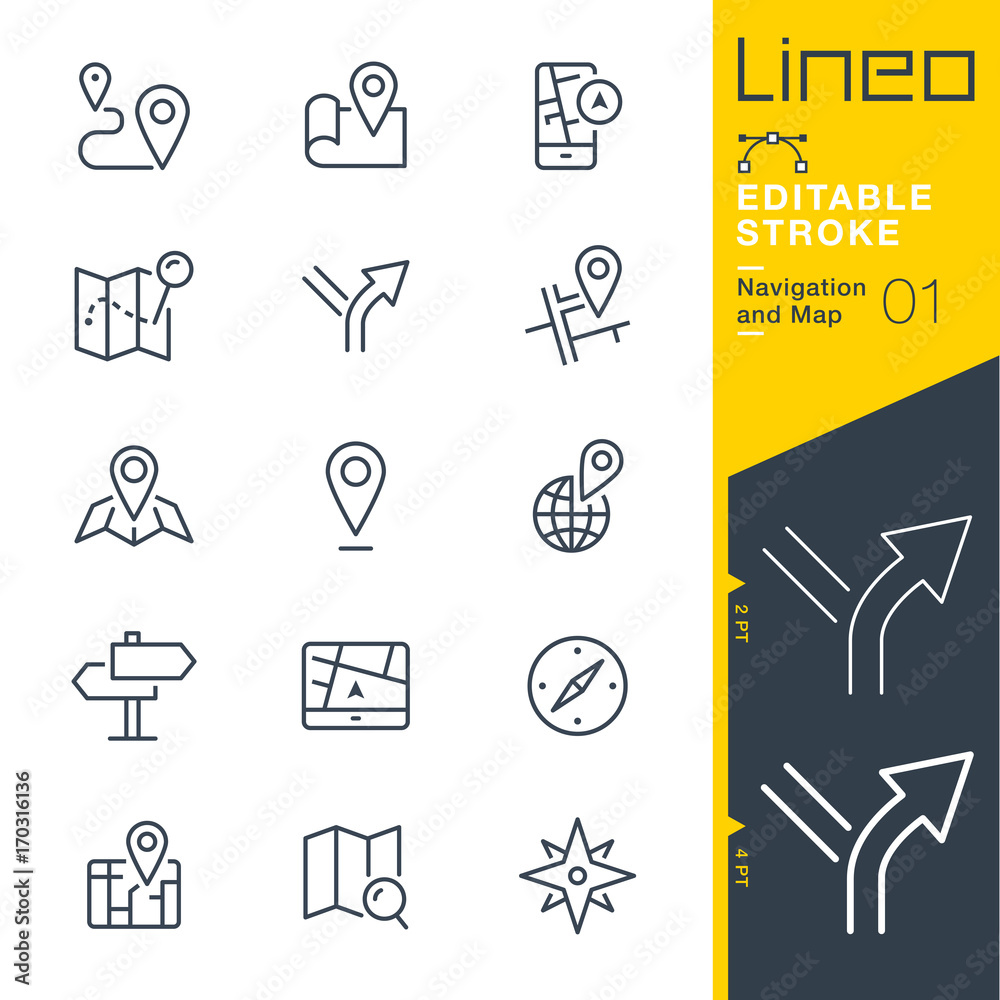 Lineo Editable Stroke - Navigation and Map line icons
Vector Icons - Adjust stroke weight - Expand to any size - Change to any colour - obrazy, fototapety, plakaty 