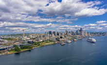 Seattle Space Needle Drone View