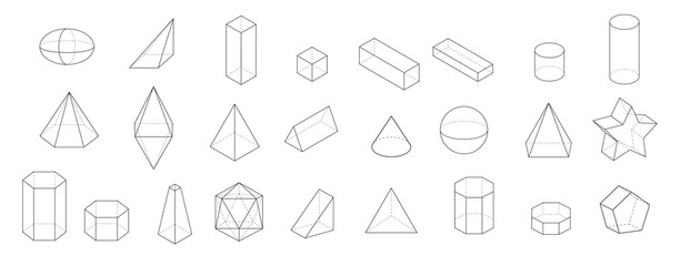 set of basic 3d geometric shapes. geometric solids vector illustration isolated on a white backgroun