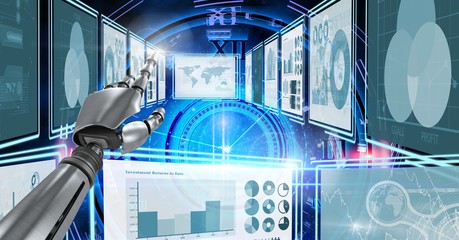 Poster - robot hand interacting with technology interface panels