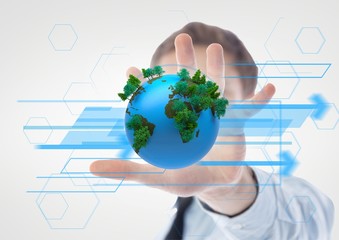 Poster - Business man holding a globe with connectors