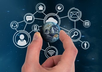 Poster - hand holding a globe with connectors