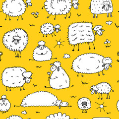 Poster - Flock of sheeps, seamless pattern for your design