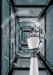 Poster - robot hand interacting with technology interface panels