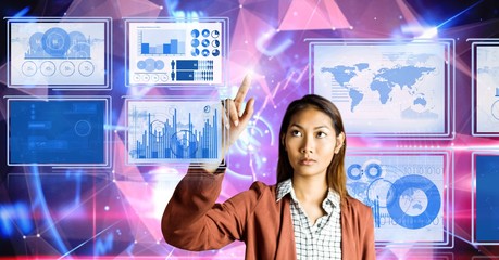 Poster - Businesswoman touching and interacting with technology interface