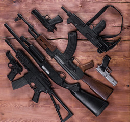 Wall Mural - arsenal of firearms, assault rifles and pistols