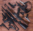 arsenal of firearms, assault rifles and pistols