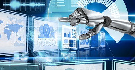 Poster - Robot hand interacting with technology interface panels