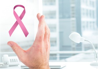 Poster - Open hand with pink ribbon for breast cancer awareness