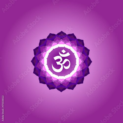Sahasrara Colored Symbol Chakra Purple Isolated Object Banner Chakra Purple Isolated Object Banner Poster Yoga Mantra Energy Concept Vector Ilration
