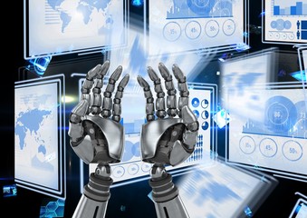 Poster - Robot hands interacting with technology interface panels