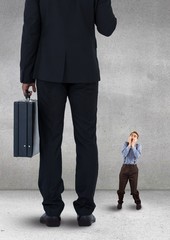 Poster - Scared small business man looking at a big business man