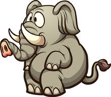 Fat Cartoon Elephant Sitting. Vector Clip Art Illustration With Simple Gradients. All In A Single Layer. 
