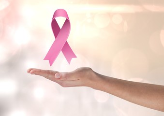 Wall Mural - Open hand with pink ribbon for breast cancer awareness