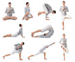 © Africa Studio - Collage of young man practicing yoga on white background