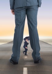 Poster - Scared small business man looking at a big business man