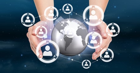 Poster - hands holding a globe with connectors