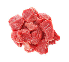 Canvas Print - Pieces of fresh raw meat on white background