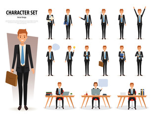 Wall Mural - Set of Business Man Character in office style. Business job function. Illustration vector of avatar people design.