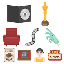 Films And Cinema Set Icons In Cartoon Style. Big Collection Of Films And Cinema Vector Symbol Stock Illustration