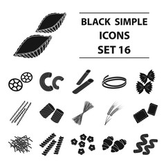 Wall Mural - Types of pasta set icons in black style. Big collection of types of pasta vector symbol stock illustration