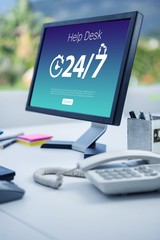 Poster - Composite image of icons with help desk text