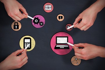 Poster - composite image of multiple hands writing with chalk