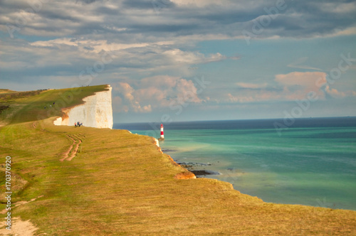 Fotografie, Obraz View of the Seven sisters and Beachy Head Lighthouse
