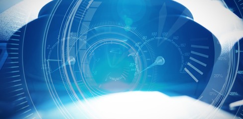 Poster - Composite image of interfaces dial in dark blue background with