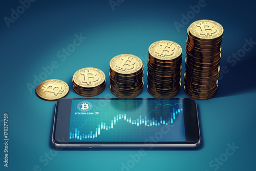 Smartphone With Bitcoin Cash Surge Chart And Growing Piles Of Golden - 