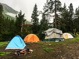 Fototapeta  - Mountain backcountry camping 