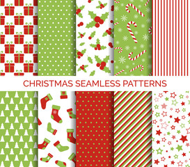 Wall Mural - christmas seamless patterns vector set