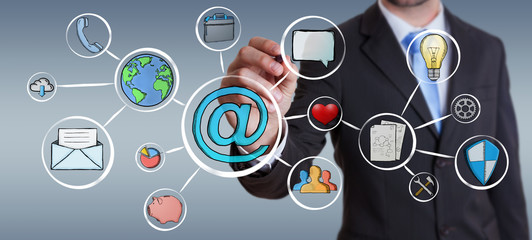 Businessman drawing multimedia hand-drawn interface